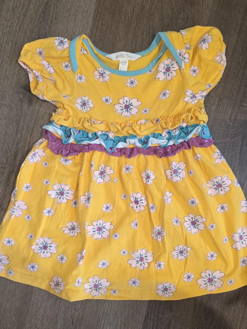 Matilda Jane Yellow Floral Ruffle Dress with Teal & Purple Accents